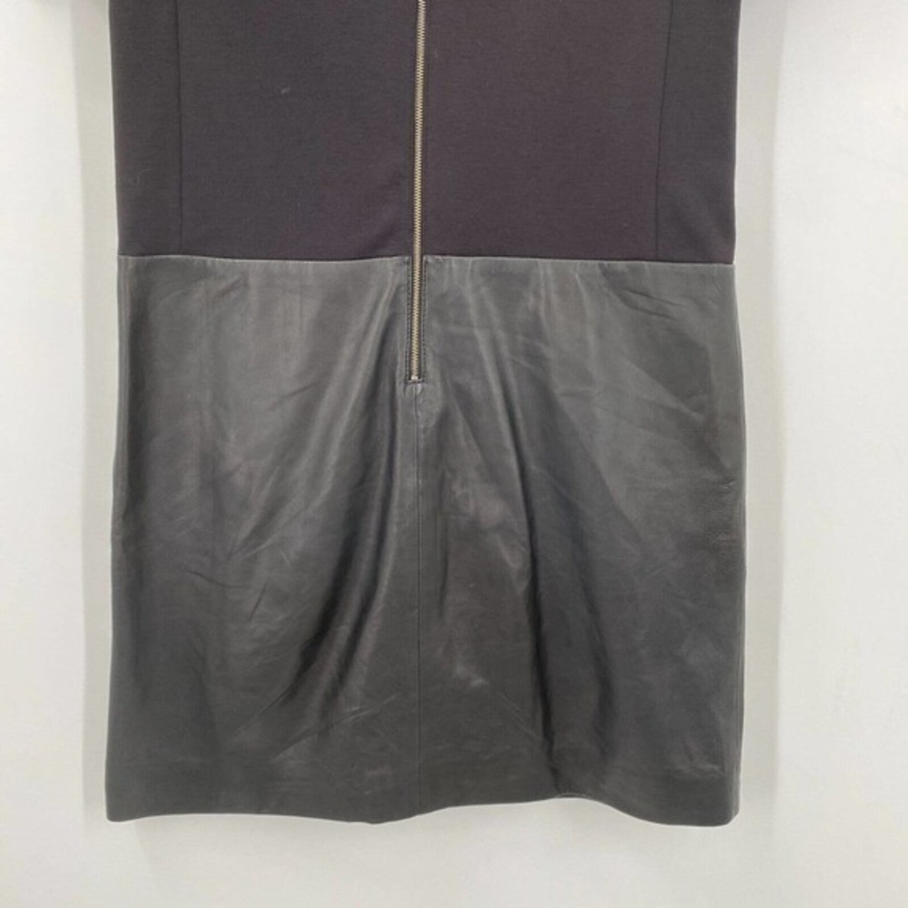 Halogen Black Leather Ponte Knit Shift Dress Size S Exposed Zipper Short Sleeve - Picture 7 of 11